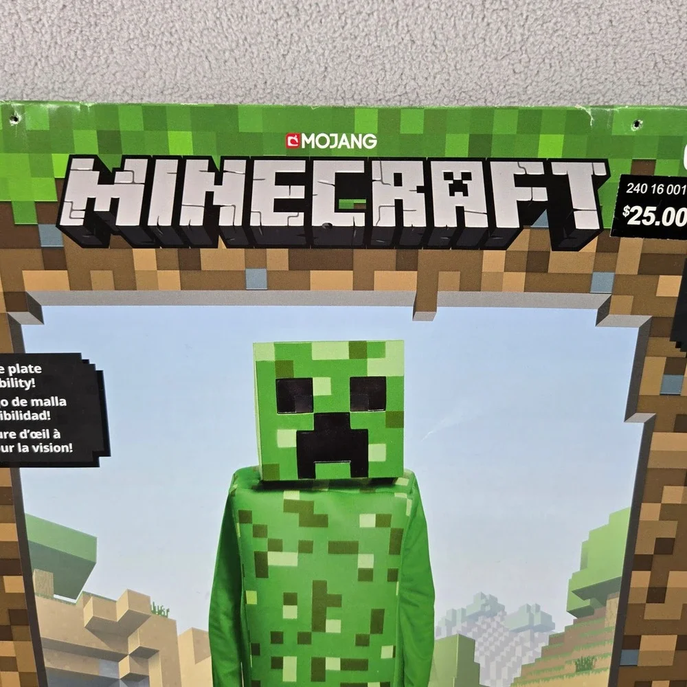 Minecraft M 7-8 Creeper Costume Kids Green 3D Tunic Mask Gamer Halloween